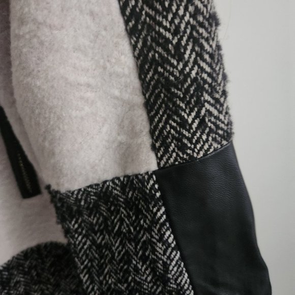 WALTER BAKER | Wool Tweed Faux leather jacket coat black cream sz L - Picture 2 of 7